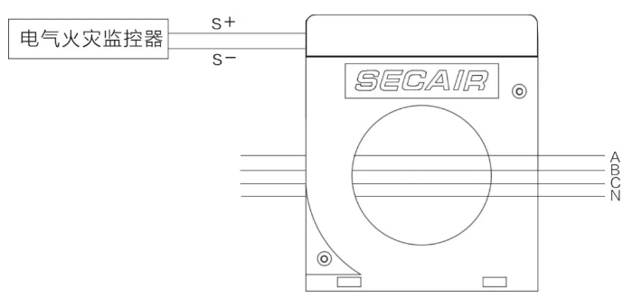 J-SCM41(160)剩余電流式<a href=http://www.tanchang123.com/dianqihuozai/ target=_blank class=infotextkey>電氣火災監控</a>探測器接線圖